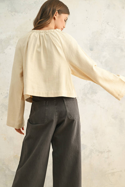 LINEN BLEN TIE FRONT CARDIGAN: Beige
