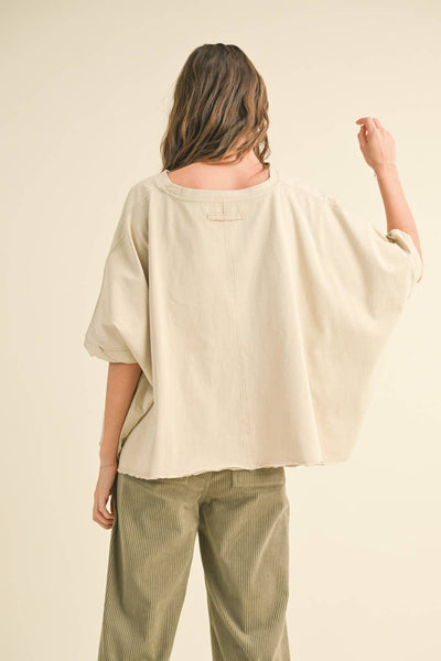 T3736   DYE AND WASH OVERSIZED TOP: Beige / S