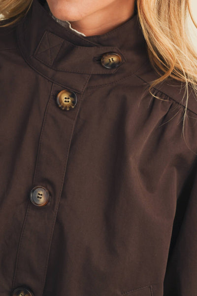 Funnel-Neck Puff-Sleeve Blouson Jacket: DK.BEIGE / M