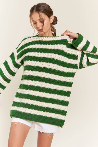 Green Knit Striped Sweater