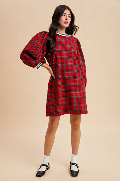 Christmas Plaid Knit Loose Fit Dress: