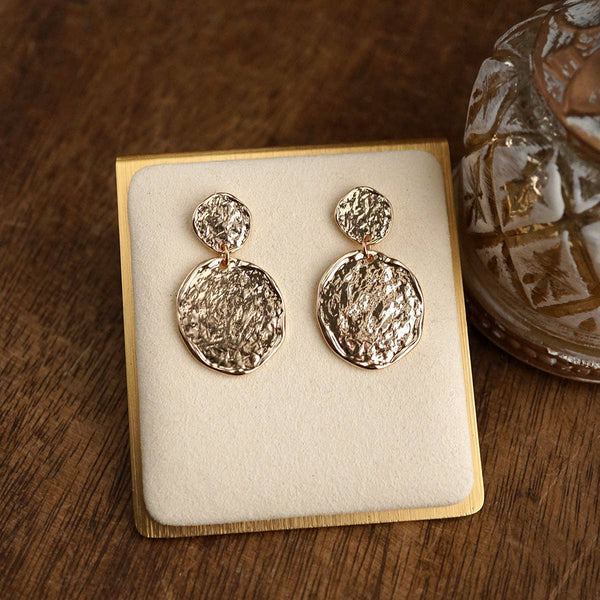 Golden Muse – Two Disc Textured Earrings: Gold Tone