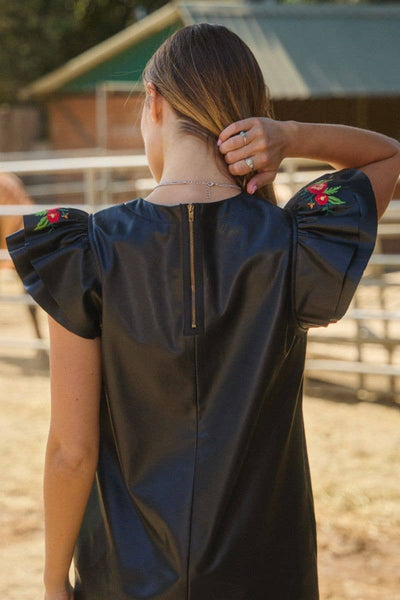PU Leather Shift Mini Dress: Black / M