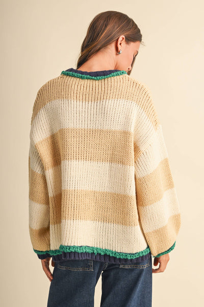 WIDE STRIPED SWEATER TOP: BEIGE MULTI