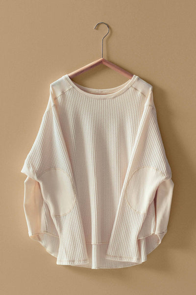 Oversized Waffle Knit High-Low Tunic Top: IVORY / S-M-L:2-2-2