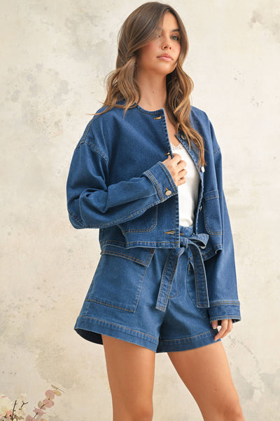 DENIM JACKET WITH BRASS BUTTON