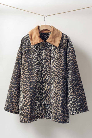 Corduroy Collar Leopard Print Jacket: LEOPARD