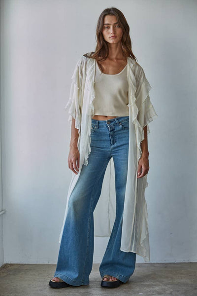 Woven Polyester Chiffon Ruffled V-Neck Cover Up