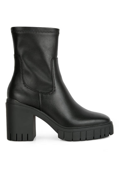Kokum Faux Leather Platform Heeled Ankle Boot: BLACK