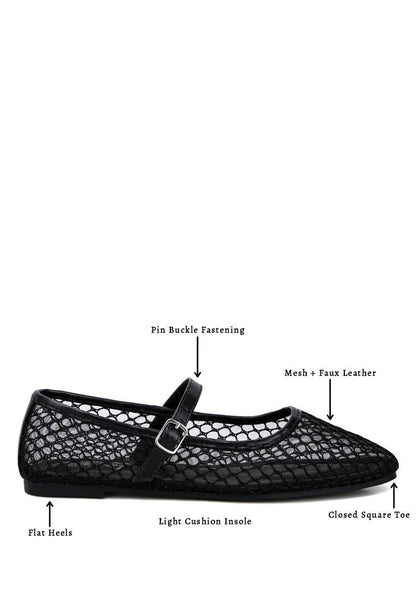 Averona Mesh Mary Jane Flats: Black