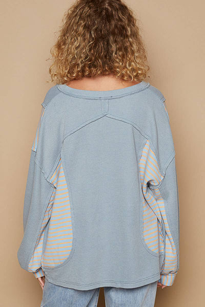 Oversized V Neck Bubble Sleeve knit Top