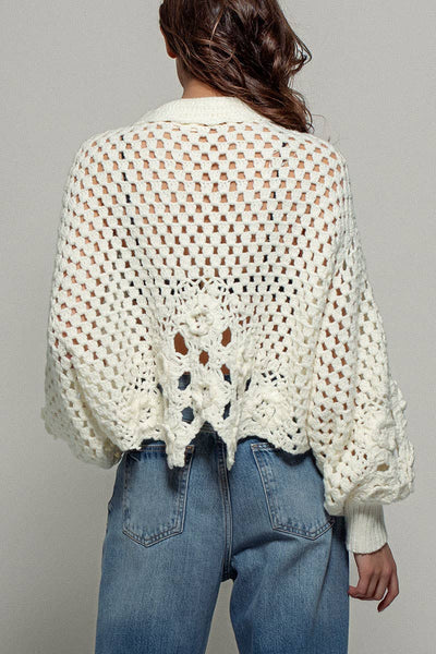 Open Interlaced Floral Long Sleeve Sweater