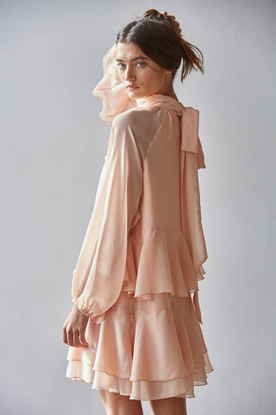 Woven Polyester Chiffon Ruffled Mock Neck Mini : Coral