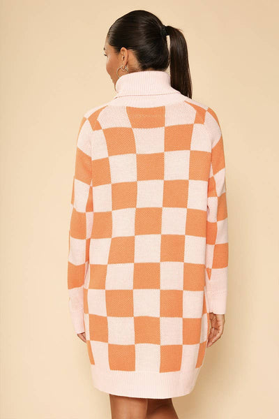 Checkered turtleneck sweater dress