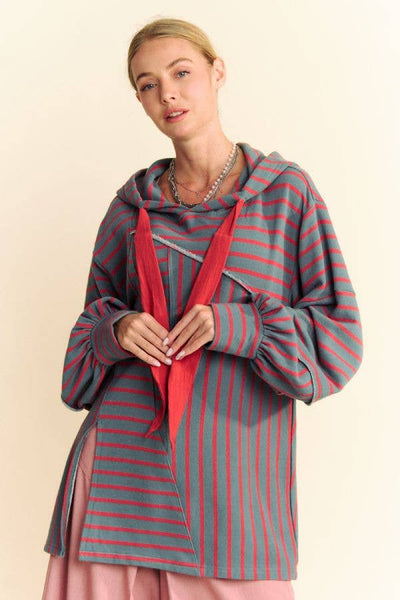 Blue and red striped hoodie