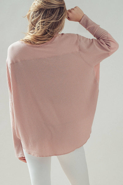 Oversized Waffle Knit High-Low Tunic Top: IVORY / S-M-L:2-2-2