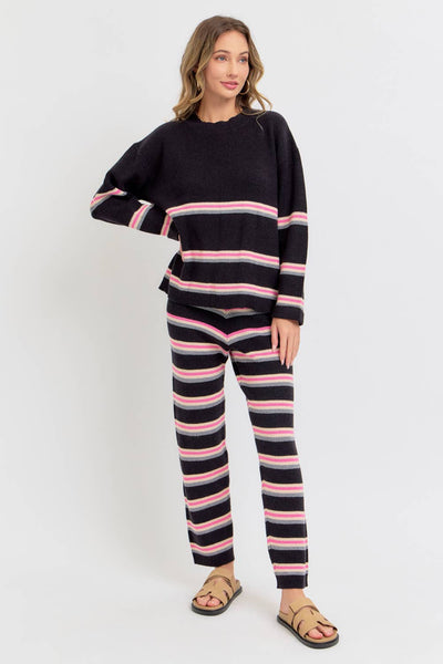 KNIT STRIPED PULL-ON-PANTS : Black