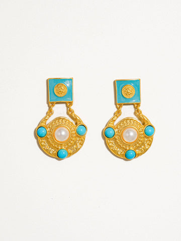 Astrid 18K Gold Turquoise Boho Baroque Pearl Earring: Turquoise