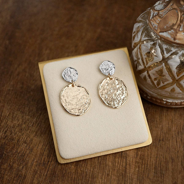 Golden Muse – Two Disc Textured Earrings: Gold Tone