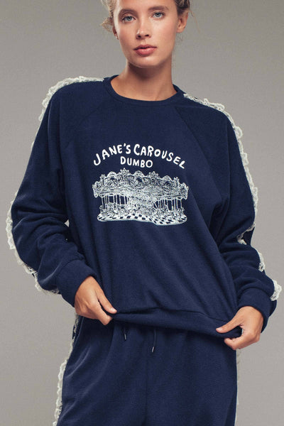Jane’s Carousel Lace Trim Lounge Set: NAVY