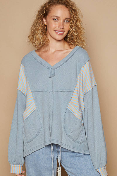 Oversized V Neck Bubble Sleeve knit Top
