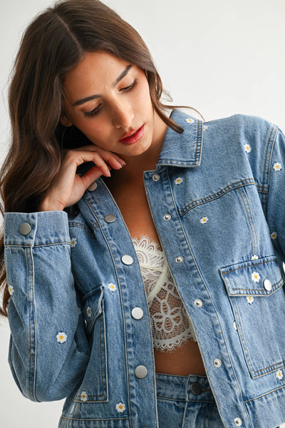 Embroidered Denim Set - JACKET ONLY : LIGHT DENIM