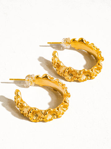 Halona 18K Gold Flower C-Hoop Earring: Yellow Gold
