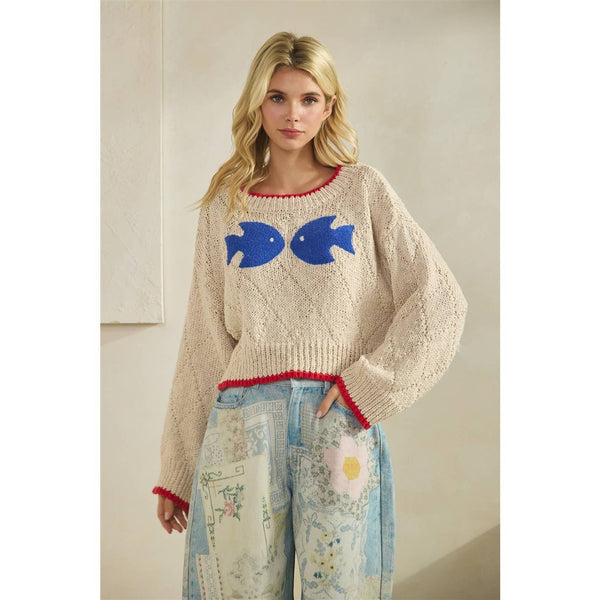 Printed Knitted Sweater: Ivory