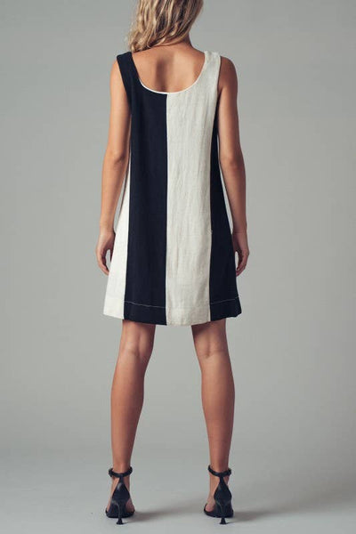 Colorblock A-Line Scoop Neck Mini Dress: BLACK