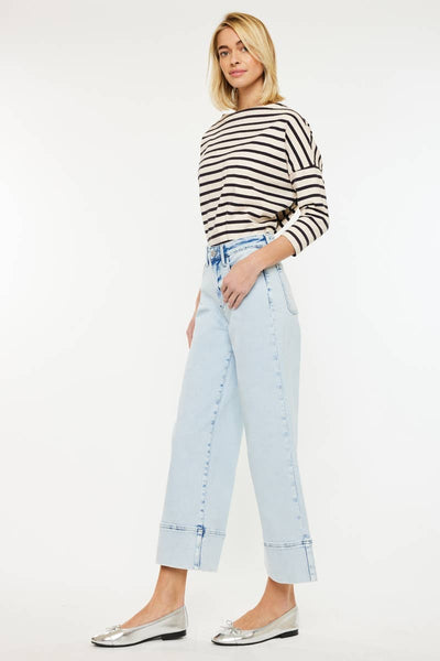 CRATER OPEN PACK HIGH RISE CROPPED WIDE LEG JEANS-LIGHT