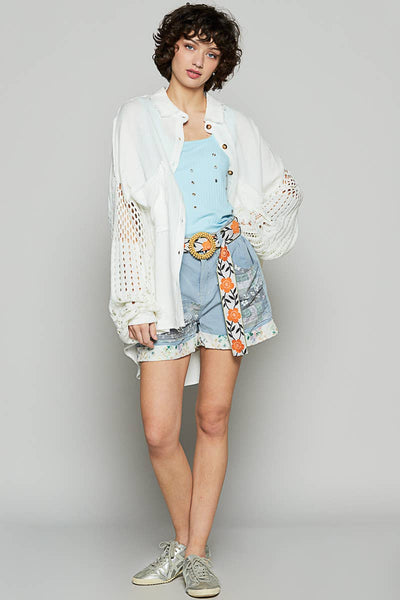 Contrast sweater sleeves chest pockets shirt CLOUD BLUE