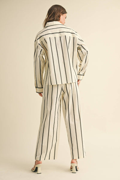 STRIPED BUTTON DOWN LINEN SHIRTS: BLACK STRIPE