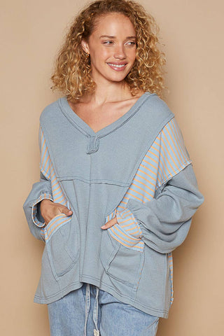 Oversized V Neck Bubble Sleeve knit Top
