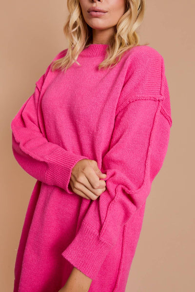 OVERSIZE TUNIC SWEATER DRESS: HOT PINK