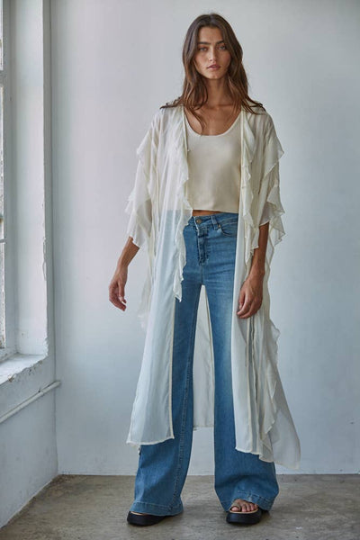 Woven Polyester Chiffon Ruffled V-Neck Cover Up