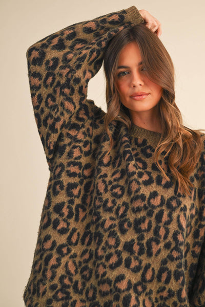ANIMAL PRINTED OVERSIZED SWEATER TOP AND SKIRT SET: ANIMAL