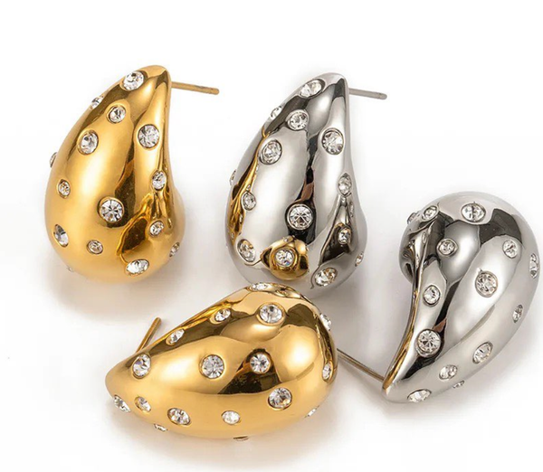 Drop Hoop Massive- Bling High Shine Steel Earring Hoop: Yellow Gold