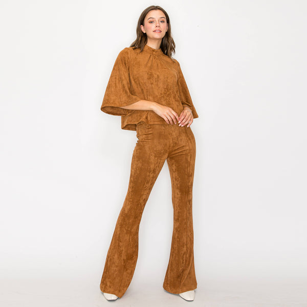Bell sleeve camel suede top  