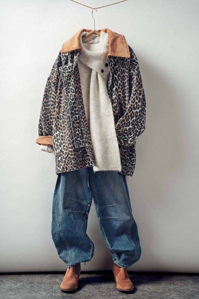 Corduroy Collar Leopard Print Jacket: LEOPARD
