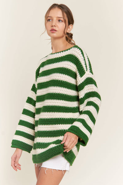 Green Knit Striped Sweater