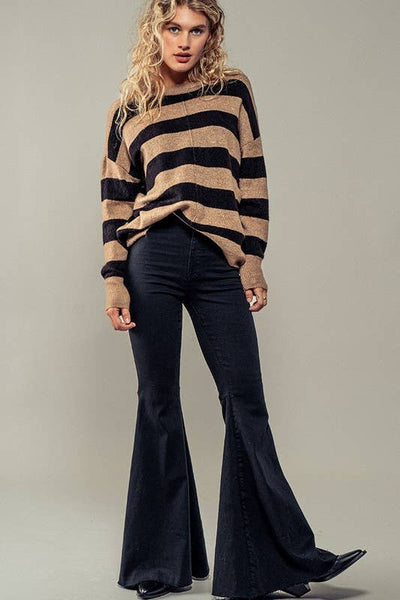 RETRO ULTRA FLARE BELL BOTTOM JEANS  :Black