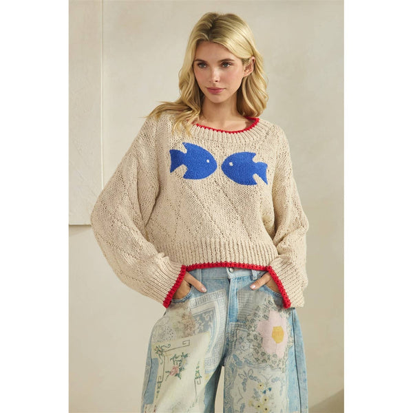 Printed Knitted Sweater: Ivory