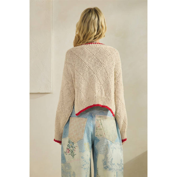 Printed Knitted Sweater: Ivory