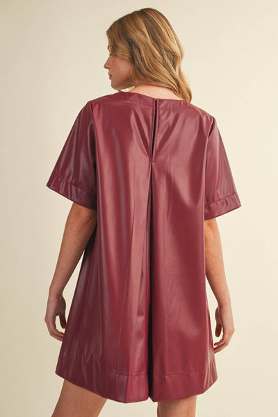 FLARED SHORT SLEEVE SWING MINI DRESS WINE