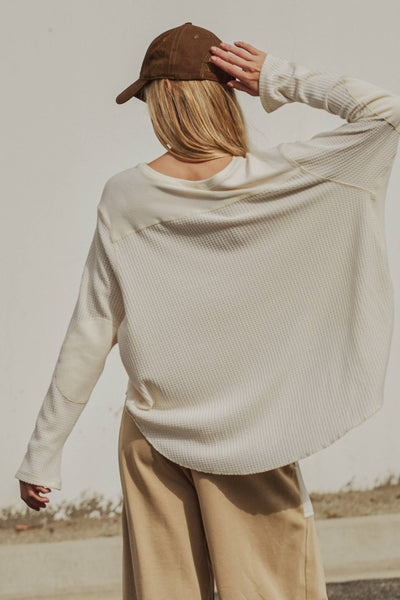 Oversized Waffle Knit High-Low Tunic Top: IVORY / S-M-L:2-2-2