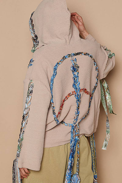 Artistic colored thread peace solid sweater Latte