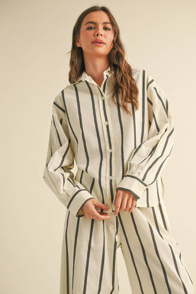 STRIPED BUTTON DOWN LINEN SHIRTS: BLACK STRIPE