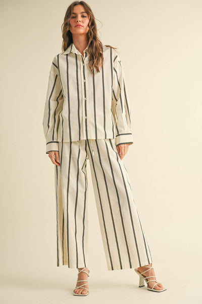 STRIPED BUTTON DOWN LINEN SHIRTS: BLACK STRIPE