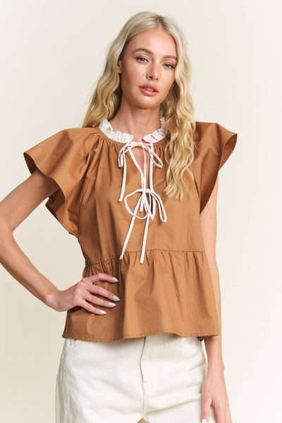 Camel Poplin Cotton Top