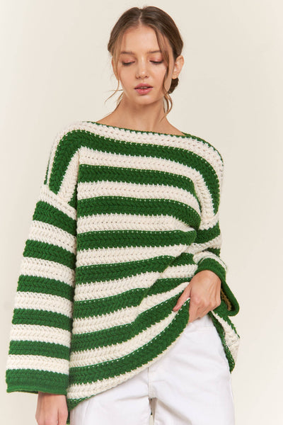 Green Knit Striped Sweater